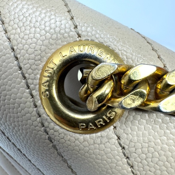 Saint Laurent Beige Large Grain de Poudre Chevron - Envelope Satchel YSL Bag - Picture 4 of 11